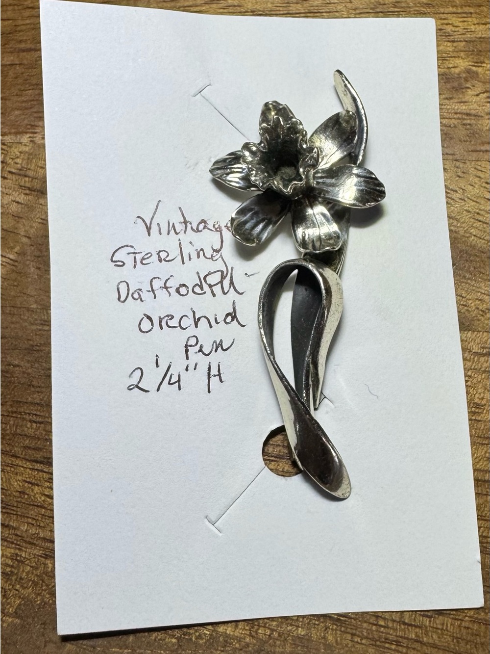 Vintage Sterling Silver Daffodil Orchid Floral Pin Brooch